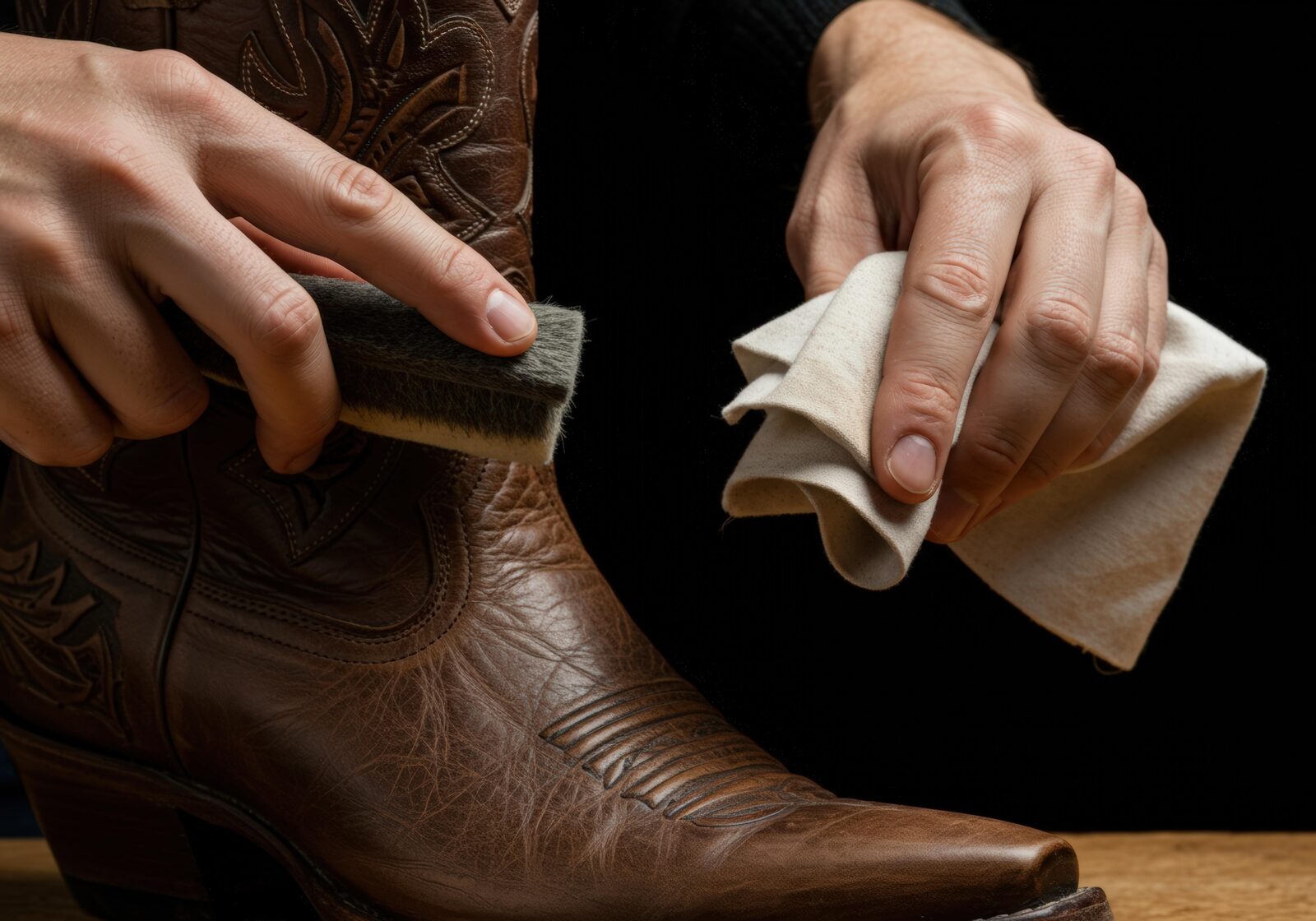 Cleaning a cowboy boot